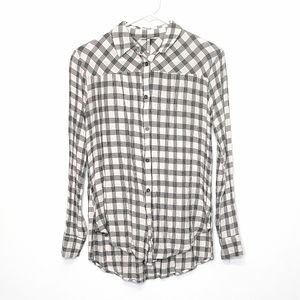 BKE Eased Black White Plaid Long Sleeve Button Down Shirt Asymmetrical Size.XS